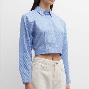 rag & bone Morgan Striped Crop Shirt Blue | Size M | 100% Cotton